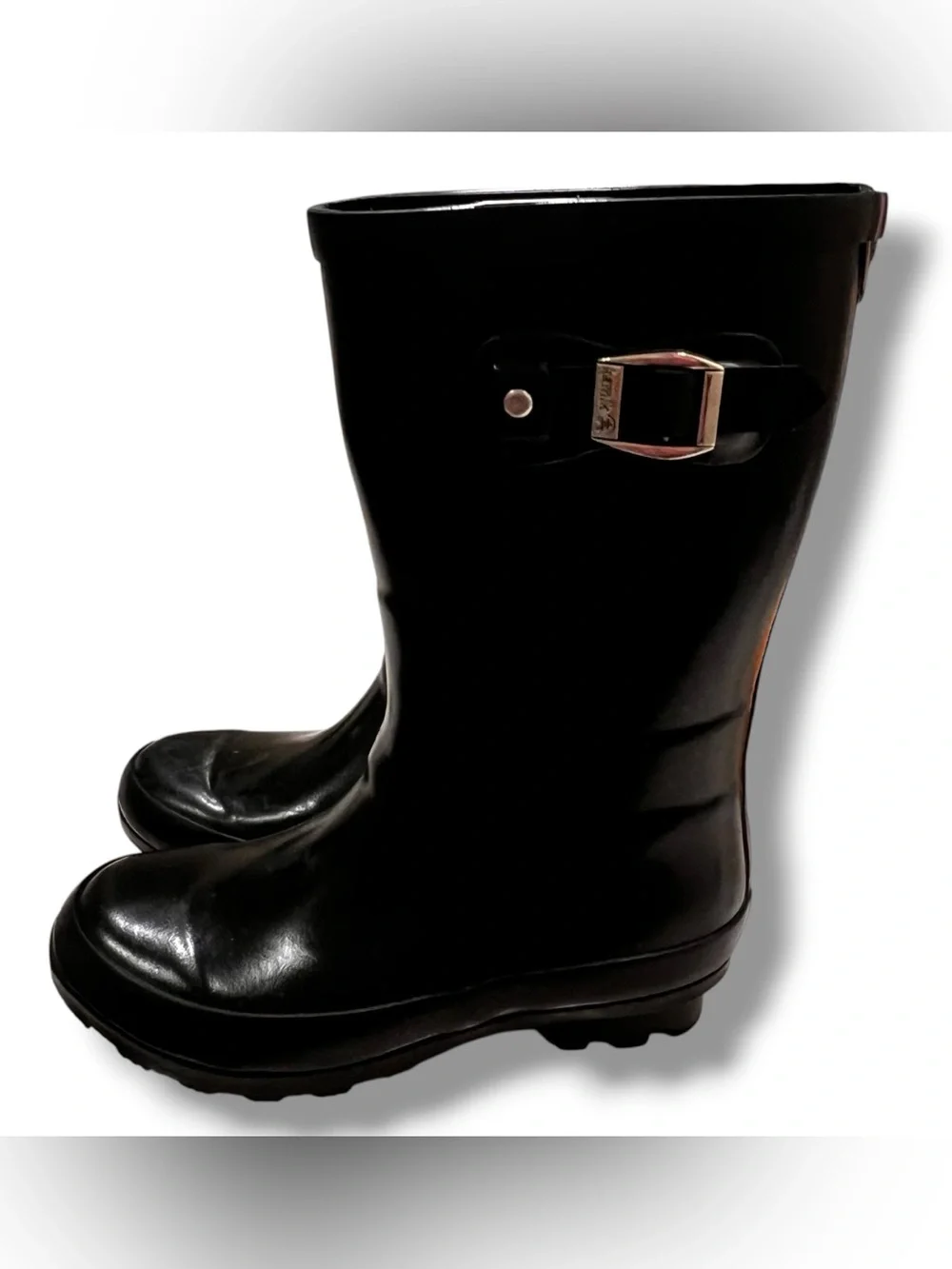 Kamik Black Shiny Rubber Rain Snow Muck Pull-On Boots Youth Girls Sz 3 EUC D-8